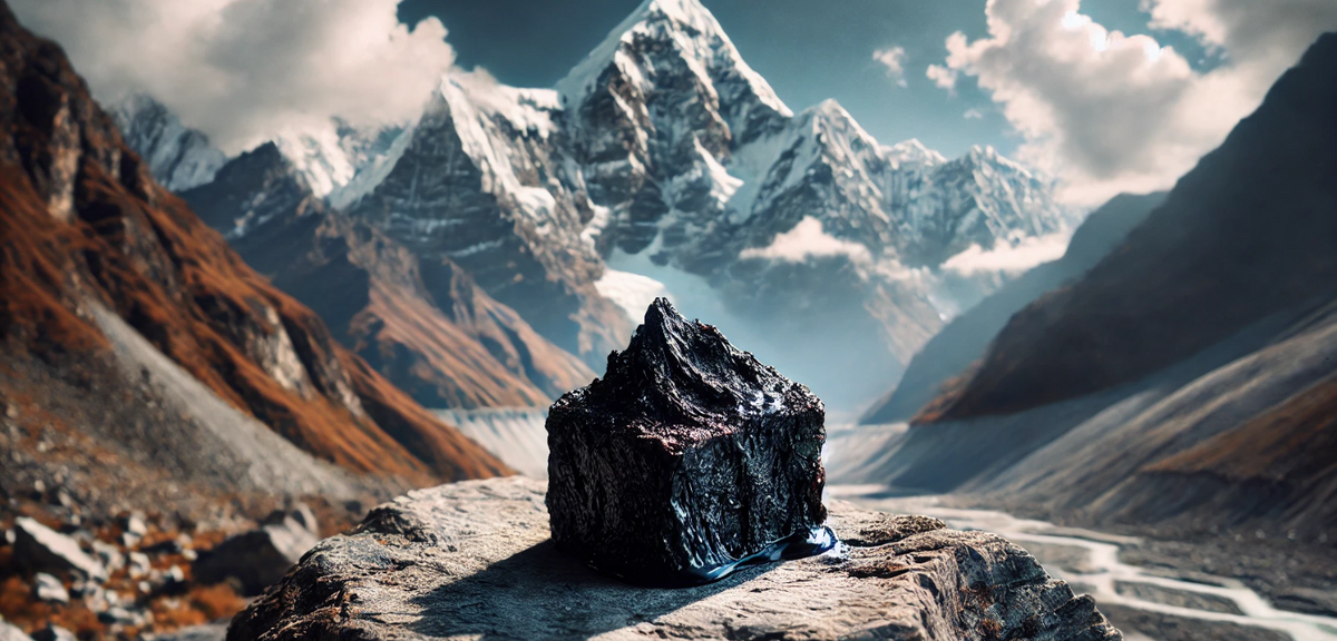 Dağlarda gerçek reçineli Shilajit'in spot ışığı
