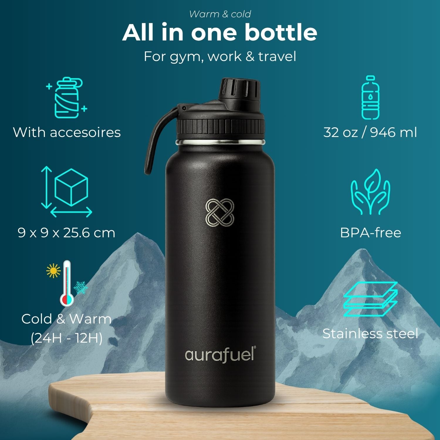 Stainless Steel Drink Bottle - Black